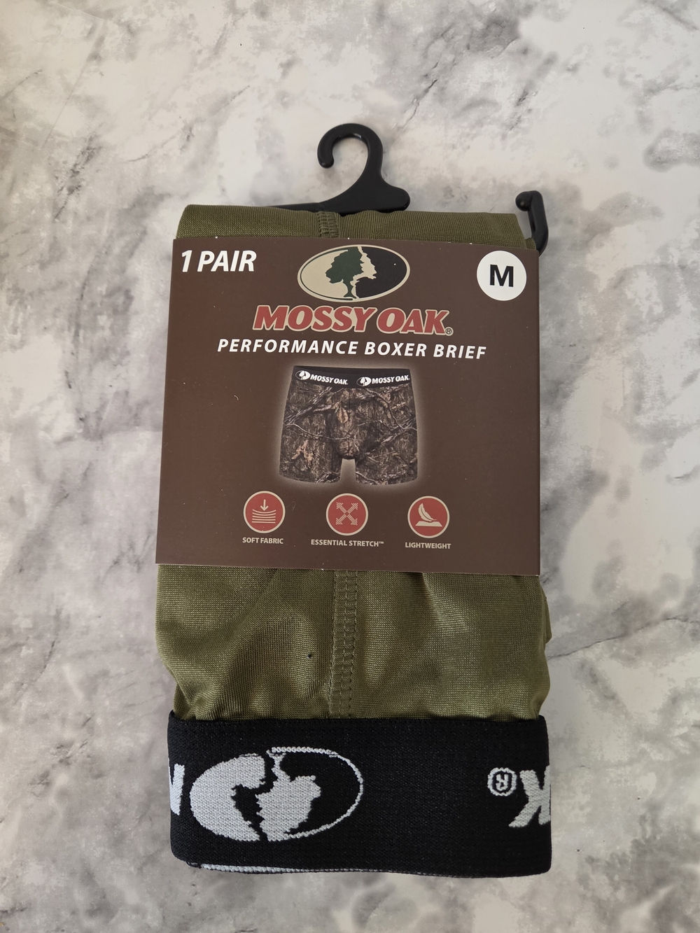 Mossy Oak Men's Performance Boxer Briefs - Olive Green with Black Waistband